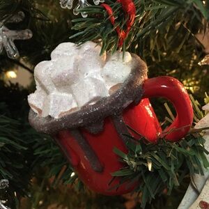 Festive Red Mug Ornament with White Foam
